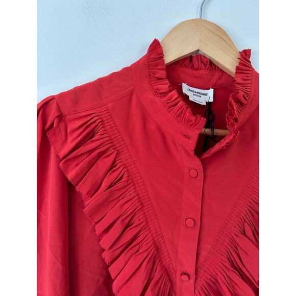 Zadig & Voltaire NWT Deluxe Taccora silk blouse red size S ruffles - Picture 2 of 13